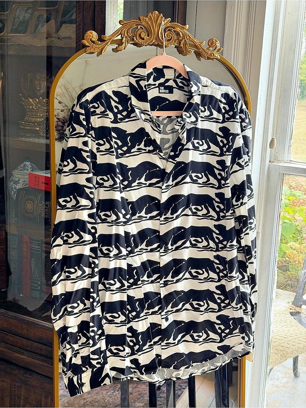 The Kooples Trend Panther Print Button Down in Black & White Size Medium NWT